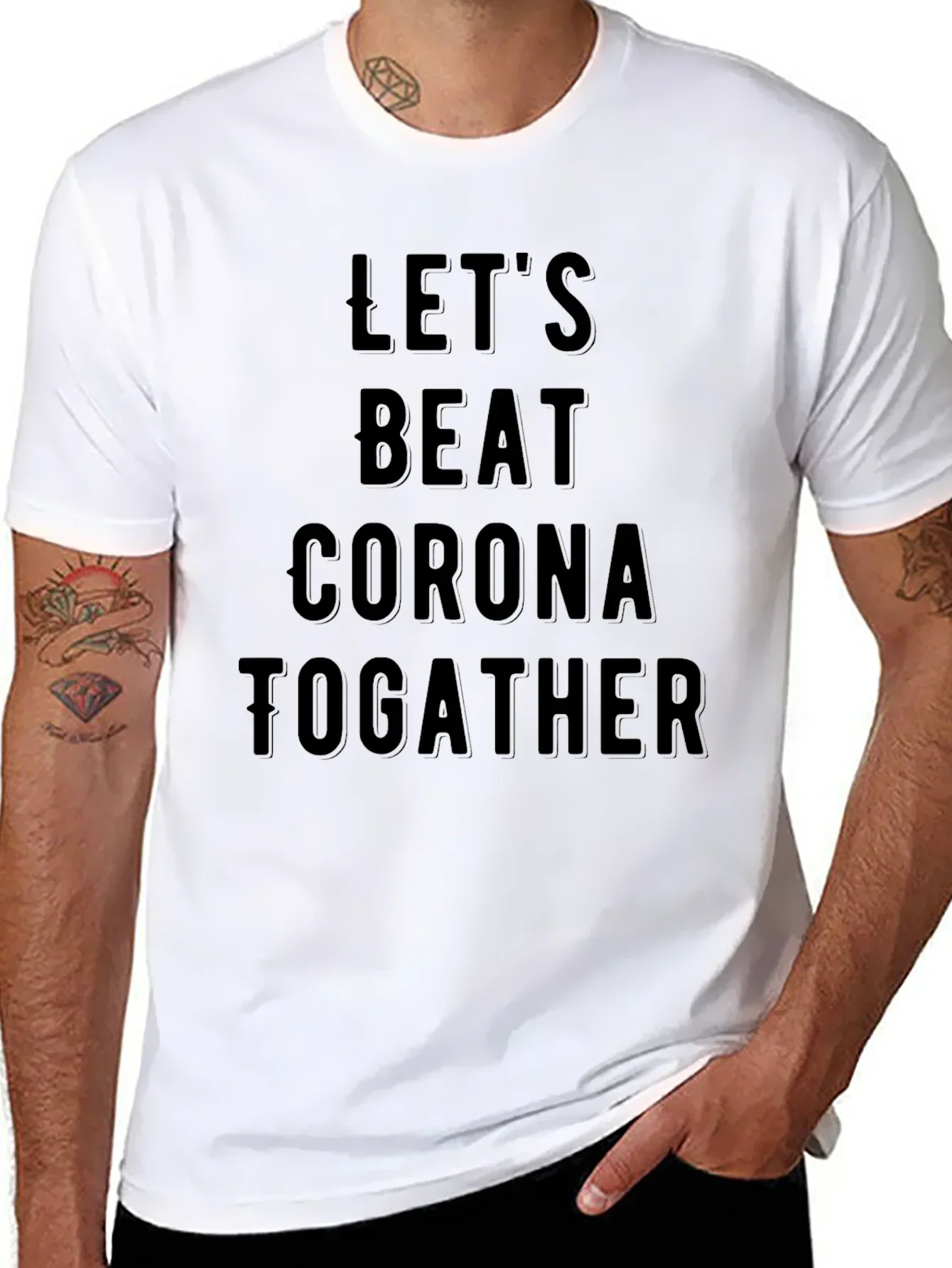 Lets Beat Corona Together Black T-Shirt