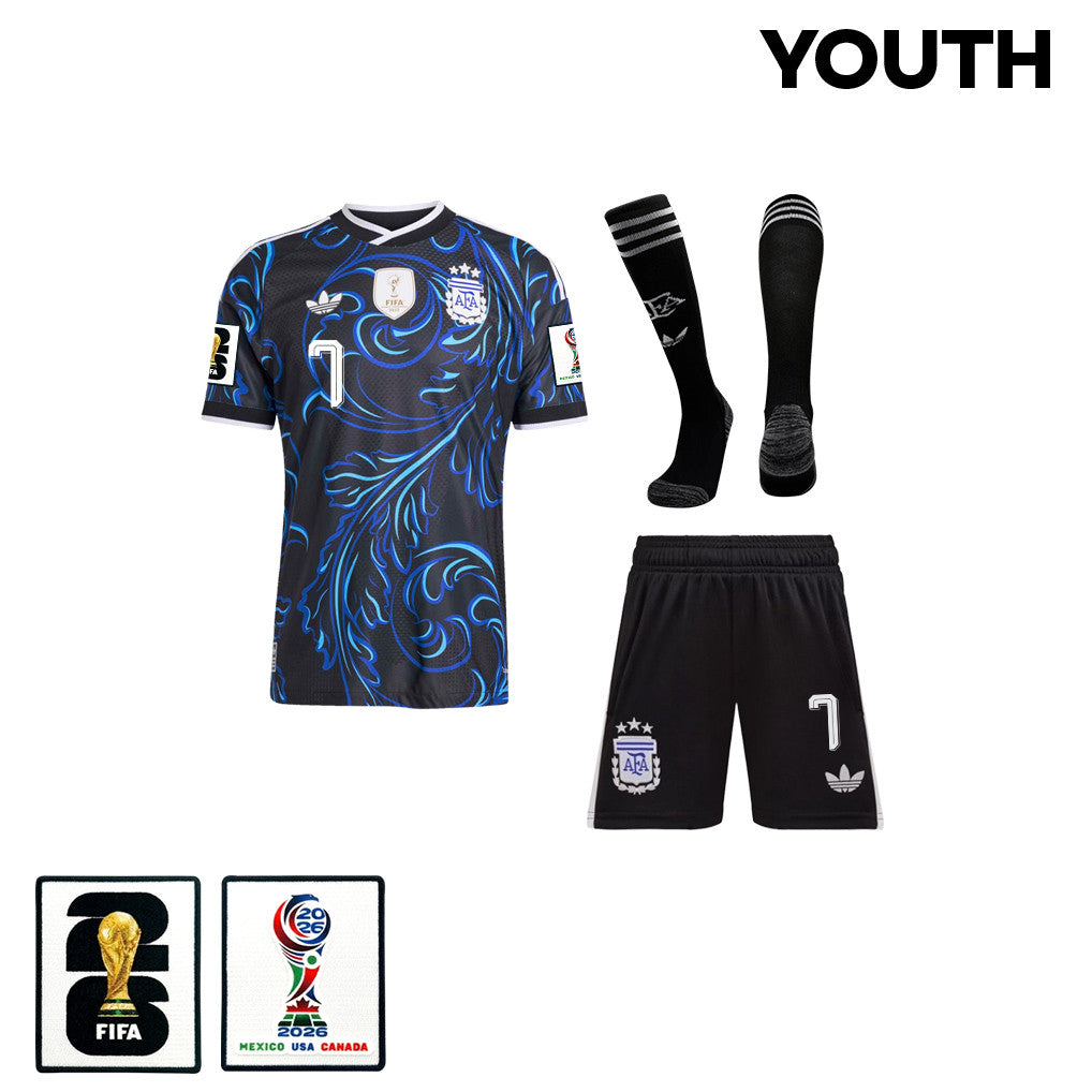 Rodrigo De Paul 7 Argentina 2026 YOUTH Away Kit Set – Black