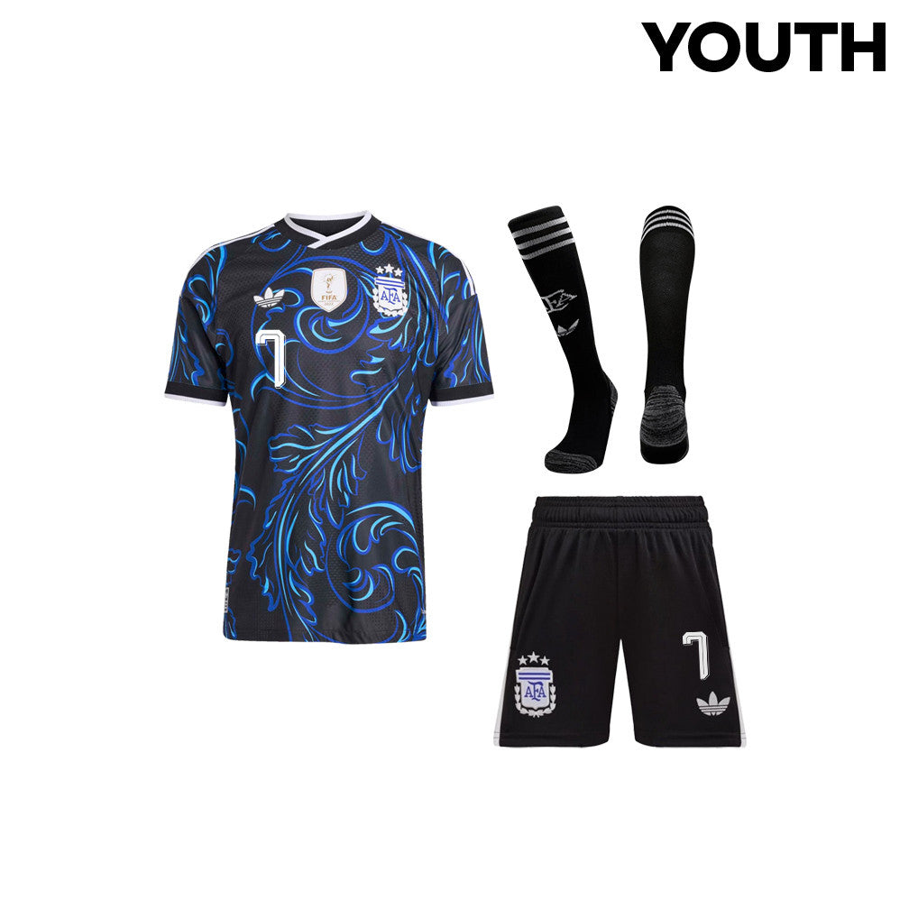 Rodrigo De Paul 7 Argentina 2026 YOUTH Away Kit Set – Black
