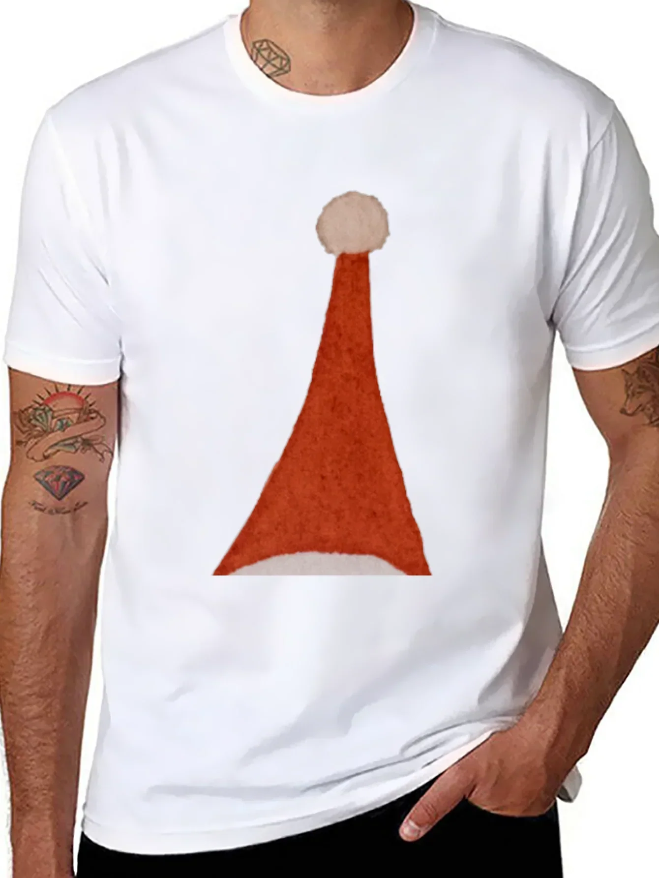 Santa Hat Graphic Tee - Holiday Festive T-Shirt