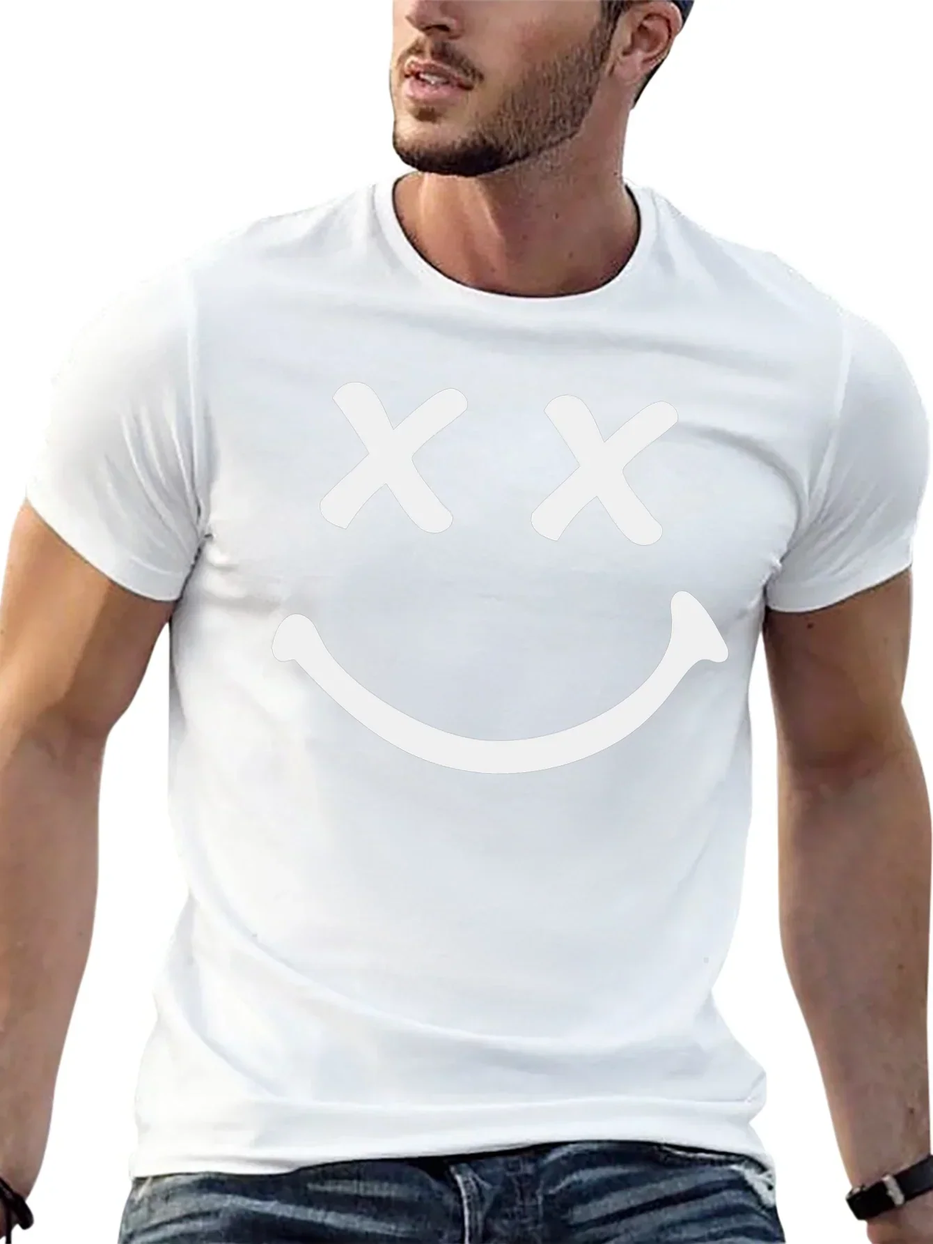 Smiley Face Graphic T-Shirt - Casual Black Tee