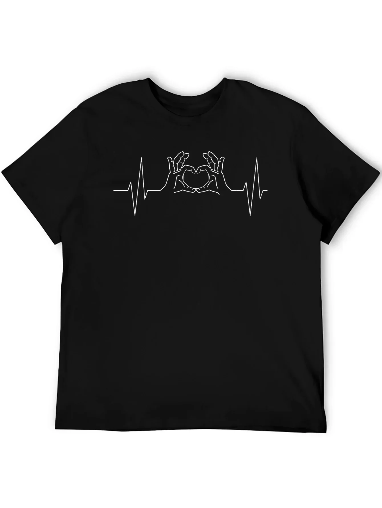 Heartbeat Hand Heart T-Shirt - Black