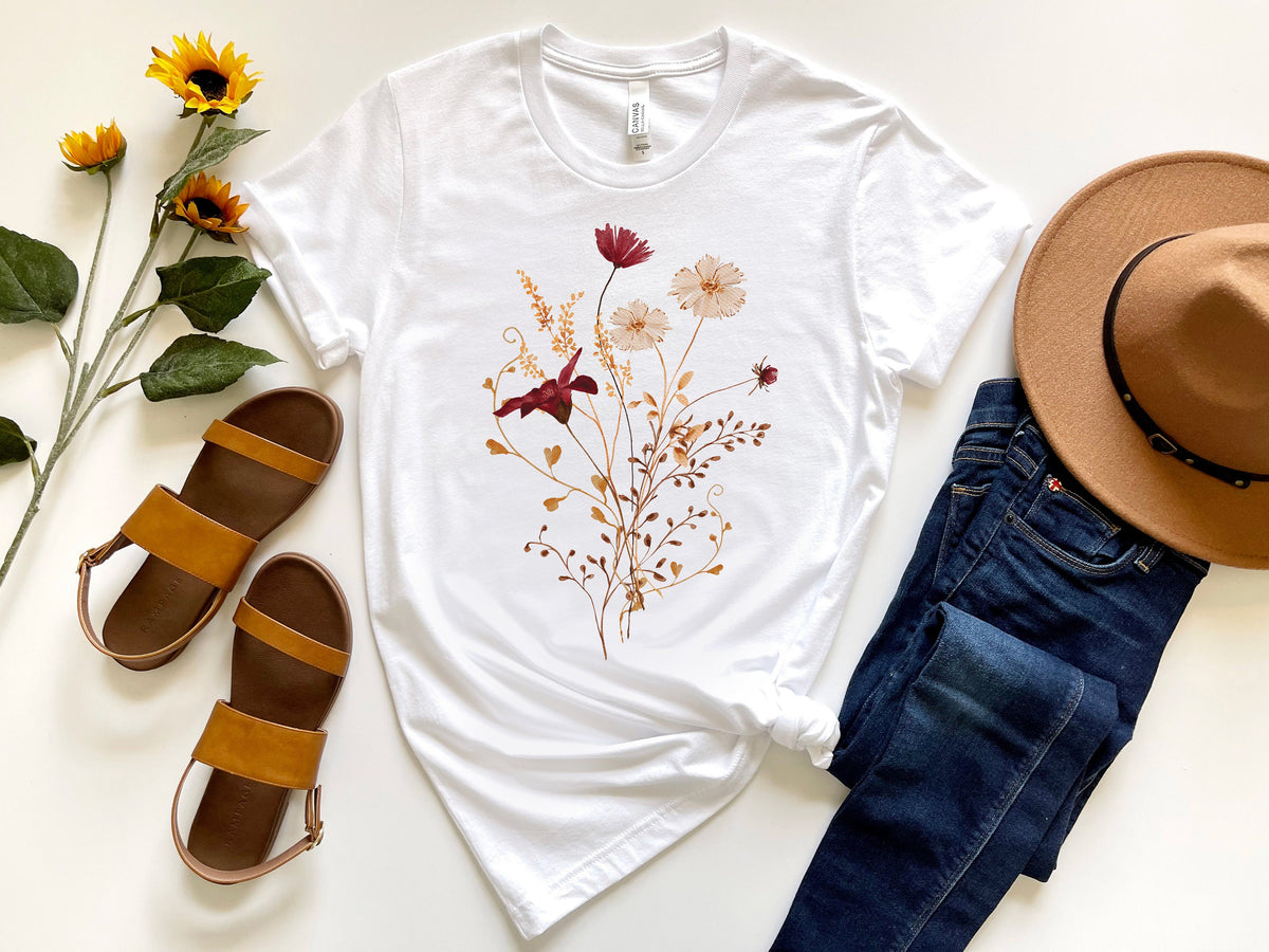 Fall Wildflower Shirt Gift for Her, Womens Fall Shirt, Fall Watercolor Wildflower T Shirt, Watercolor Flowers TShirt, Autumn Wildflowers Tee
