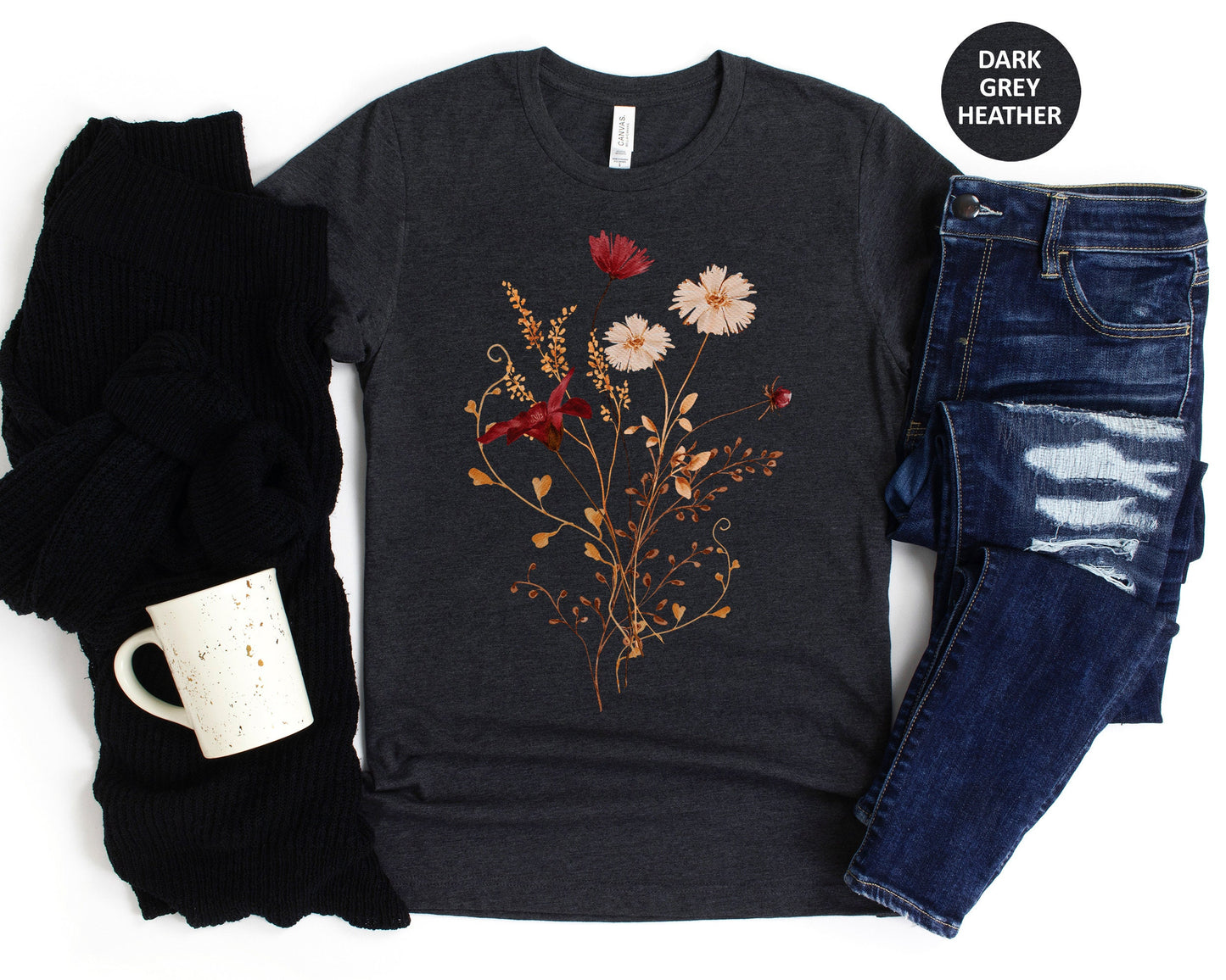 Fall Wildflower Shirt Gift for Her, Womens Fall Shirt, Fall Watercolor Wildflower T Shirt, Watercolor Flowers TShirt, Autumn Wildflowers Tee