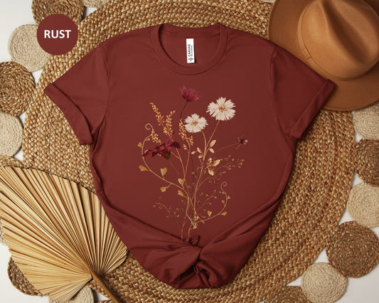 Fall Wildflower Shirt Gift for Her, Womens Fall Shirt, Fall Watercolor Wildflower T Shirt, Watercolor Flowers TShirt, Autumn Wildflowers Tee