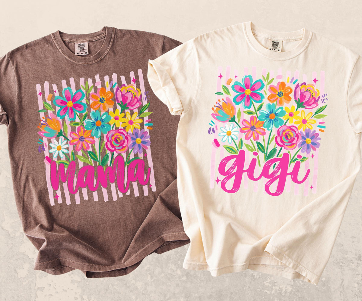 Comfort Colors® Striped Wildflowers Mama Tee Trendy Mimi Tshirt Womens Floral Spring Nana Gift Pregnancy Reveal Gift for New Mimi Shirt